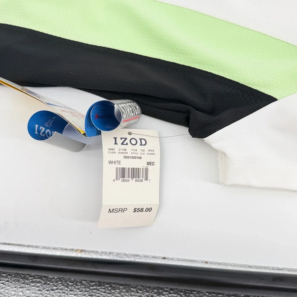 IZOD Lot of 2 Lime Green Black Colorblock 1/4 Zip Golf Polo Shirt  Medium NEW
